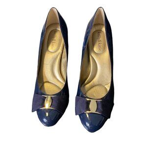 Kelly & Katie Blue Faux Patent Leather Pumps with Bow Size 9.5